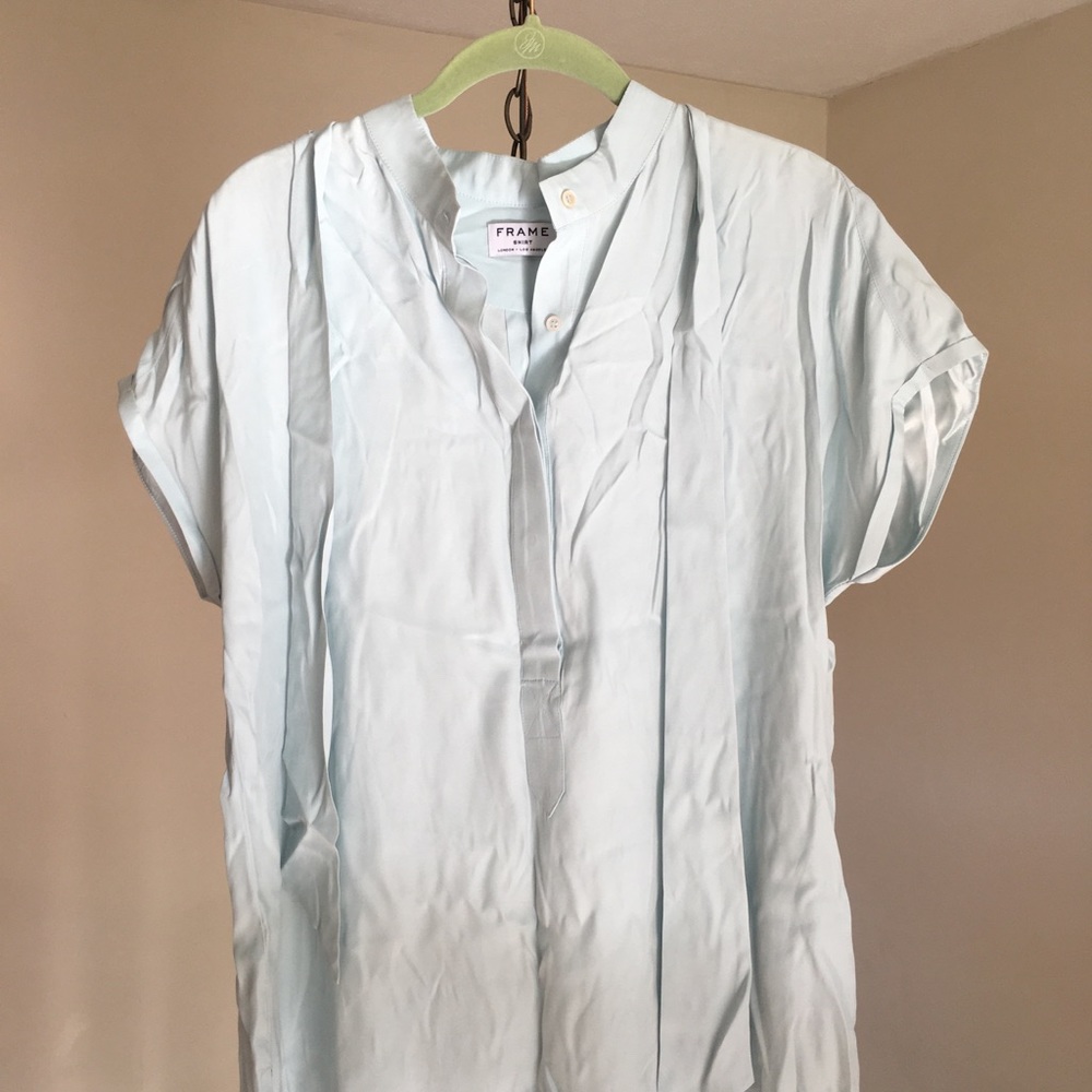 FRAME pale blue silk blouse with tie, Large
